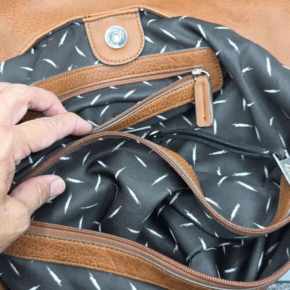 Kensie Hobo Purse Shoulder Bag Denim Patchwork Design Faux Brown Leather - Picture 9 of 17